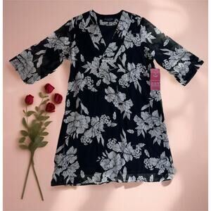 Truth & Fable Size-XL Dress Floral Midi ChiffonTunic 3/4Sleeve